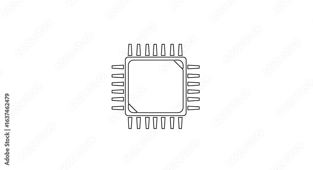 Poster isolated outline of a microchip with pins on a white background in a simple minimalist style