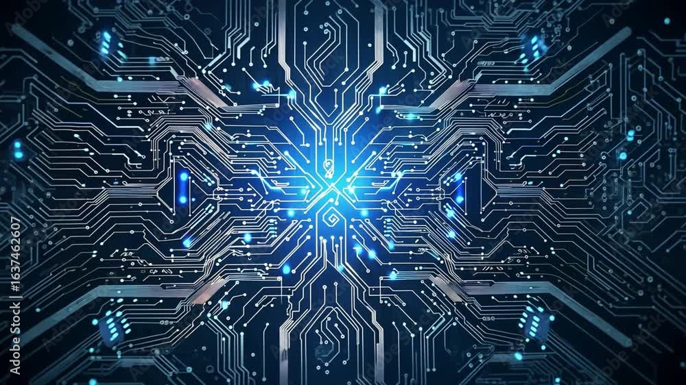 Poster futuristic circuit technology abstract digital design with glowing blue patterns and innovation in e