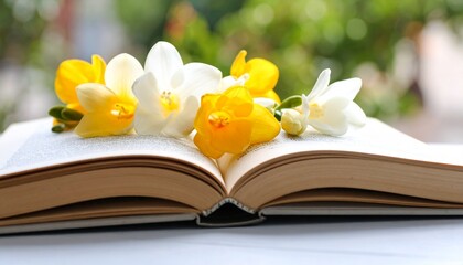 open book with flower
