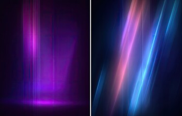 Abstract, vibrant,  digital art;  two panels of  dynamic,  glowing lines