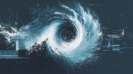 Abstract Hurricane with Technological HUD Grid Overlay