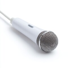 A white toy microphone child-friendly, isolated on a pure white background. Pretend play, singing.