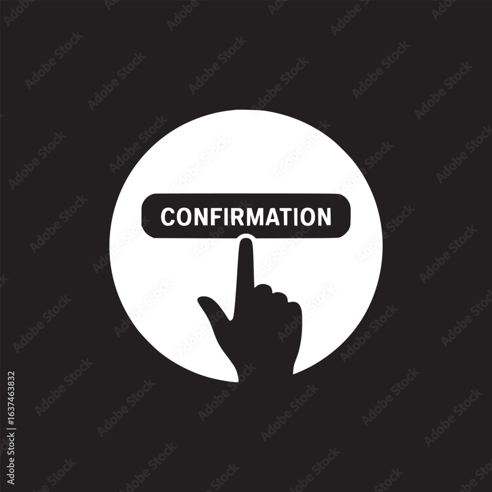 Poster click to confirm secure online purchase with finger touch and confirmation button icon