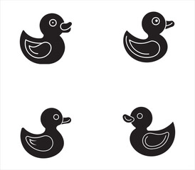 Four Rubber Ducks Silhouette Illustrations on a White Background Childrens Bath Time Toys Icons Graphic Elements Simple Design Isolated Image