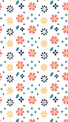Floral Pattern: A visually appealing pattern, showcasing delicate floral designs with intricate petals, leaves, and diamonds in a colorful.
