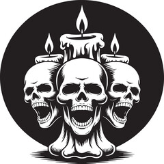 Scary screaming skulls with candles Halloween themed design evokes dark fantasy gothic horror concept