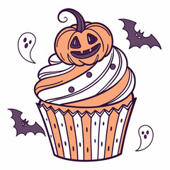 Halloween Cupcake vector silhouette illustration isolated on white background