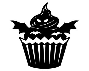 Halloween Cupcake vector silhouette illustration isolated on white background