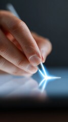 Close-up of a digital signature being applied to a virtual document, paperless office. Efficiency, secure. Modern.