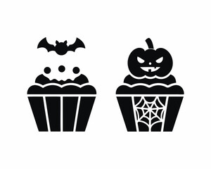 Halloween Cupcake icon vector silhouette illustration isolated on white background