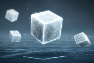 Floating, glowing cubes in a dark, ethereal space