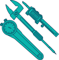Vector set of various construction and measurement tools icons.