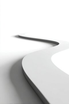 A minimalist abstract design of a curving path, isolated on a pure white background. Journey, indirect route.