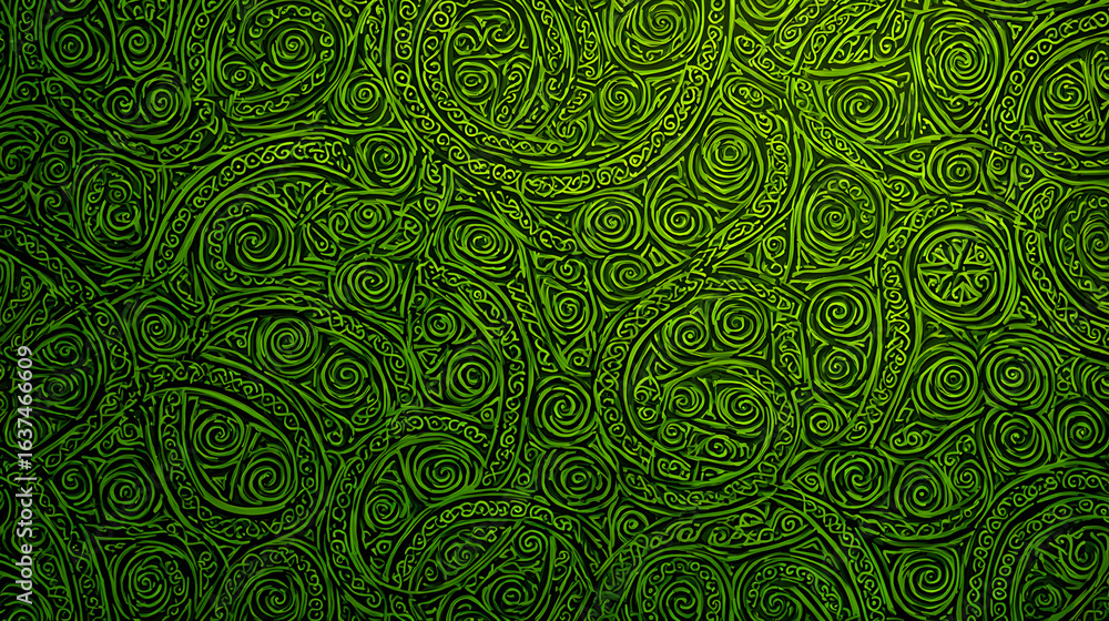 Poster intricate green celtic patterns background design for artistic projects and designs