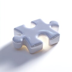 Fototapeta premium A single, white abstract puzzle piece, with a glow, isolated on a pure white background. Key, solution.