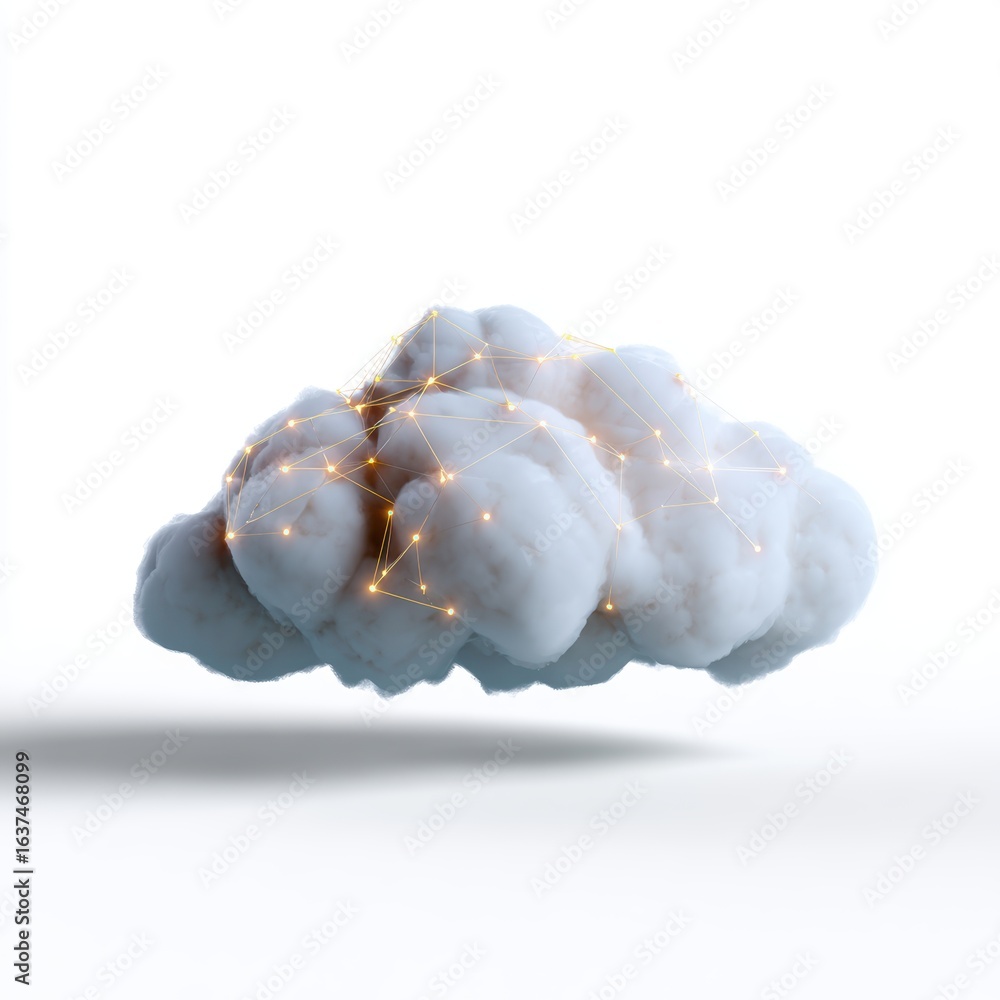 Aufkleber a simplified white cloud with a network of glowing nodes outside, isolated on a pure white backgroun