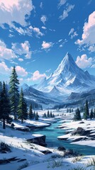 Snowy mountain valley landscape (1)