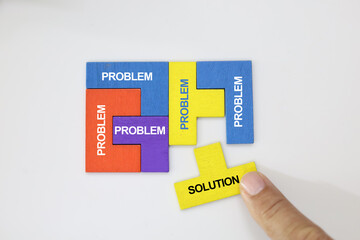Solution for problem for business metaphor. Problem and solution words on the missing puzzle...