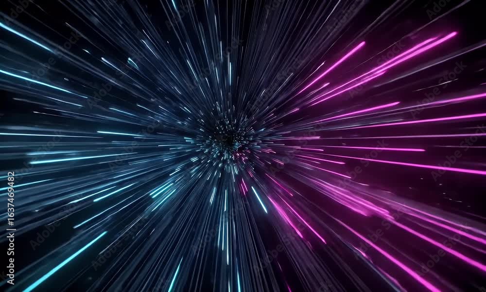 Aufkleber 3d render, abstract background with blue and purple glowing rays of light in a space tunnel tunnelin