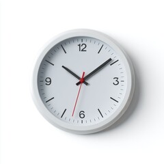 A stylized white clock face with numbers, hands pointing to 5:00, isolated on a pure white background. End of work day, punctuality.