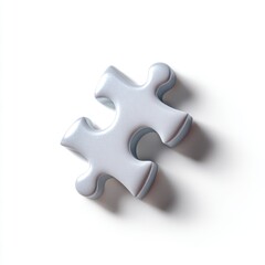 Obraz premium A single, white abstract puzzle piece, with a missing part, isolated on a pure white background. Incomplete, challenge.