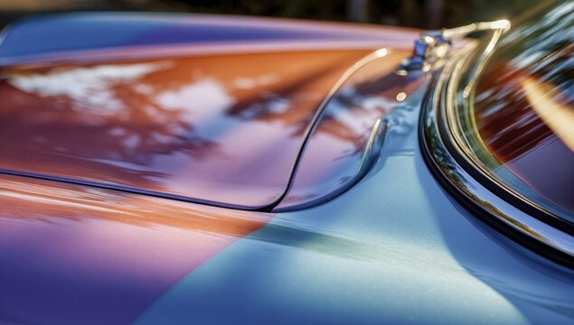 Fototapeta Close-up of a vintage car hood, vibrant colors