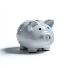A plain white piggy bank simple, modern design, isolated on a pure white background. Savings, investment.