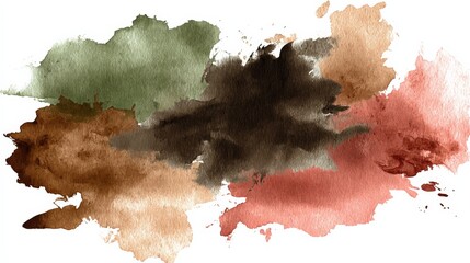 Watercolor splashes in earthy tones create a natural abstract design, perfect for backgrounds or artistic elements