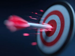 Conceptual image of a target being hit by data streams, precise targeting with insights. Marketing, accuracy.
