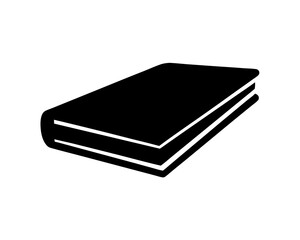 Silhouette of a closed book with white page edges and black cover