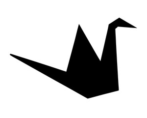 Monochrome illustration of an origami crane with geometric shapes and sharp angles