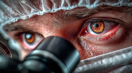 Intense Close-Up of a Scientist's Eyes Focused Through a Microscope, Highlighting Precision and Dedication in Research