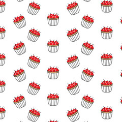 Seamless pattern with apple fruit baskets