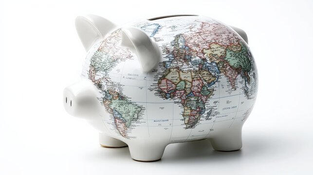 Global Savings Concept: Piggy Bank Adorned with a World Map for International Finance