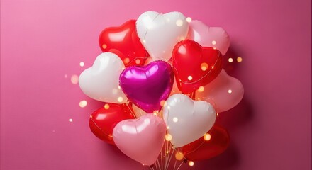Bunch of heartshaped balloons in red, pink, and white