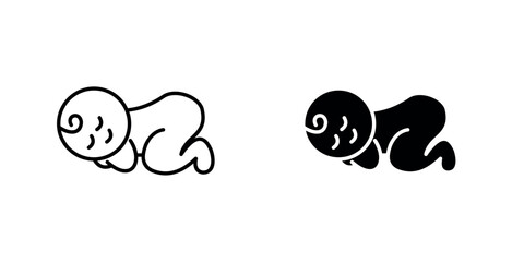 A minimalist icon of a sleeping baby peacefully curled up, shown in both line art and solid silhouette styles.