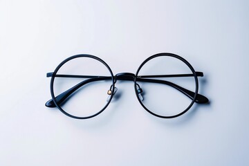 Stylish round glasses placed on a white background showcasing minimalist design and elegance perfect for fashion enthusiasts