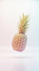 Golden pineapple floating with soft pastel lighting isolated on white