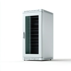Fototapeta premium A small, white generic server rack unit, isolated on a pure white background. Data center, infrastructure.