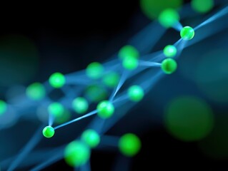 Abstract background of glowing knowledge nodes connecting, representing a learning network. Connectivity, wisdom. Blue and green.