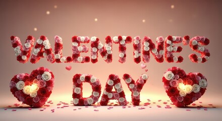 Valentines day message with heart shapes made of roses