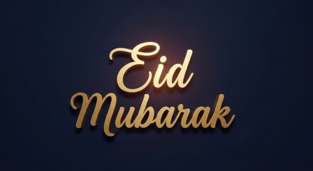 Obraz premium Golden eid mubarak text on a dark blue background