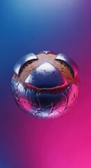 Abstract metallic sphere with blue and pink gradient background