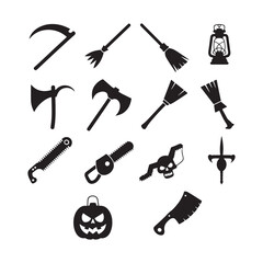 Fototapeta premium Halloween Horror Icon Set Featuring Spooky and Creepy Symbols in Black Silhouette Design
