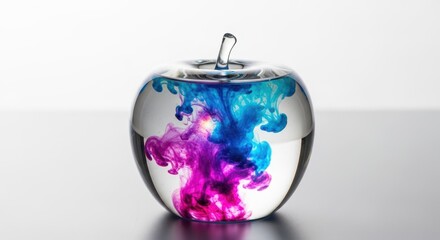 Obraz premium Glass apple with colorful ink swirling inside