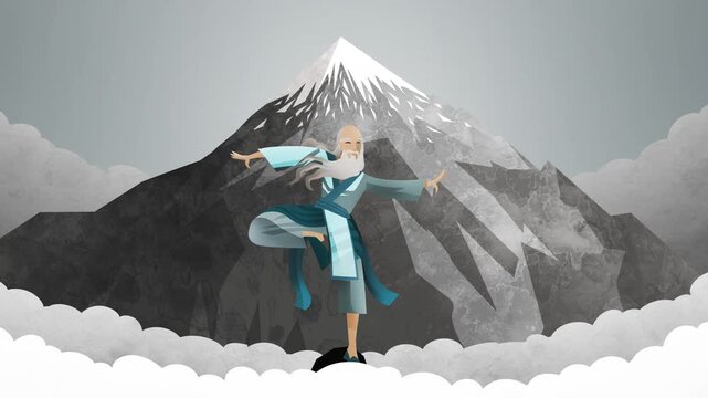 taoist old wise sage man and tai chi practice