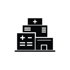Hospital Building Icon, Black Silhouette