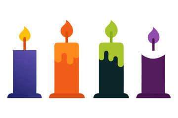 set of halloween Candle vector silhouette illustration isolated on white background