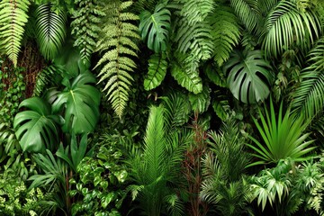 Fototapeta premium Lush tropical foliage wall