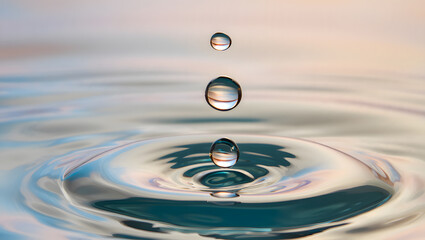 Serene Water Droplets Falling, Teal and Peach Hues, Abstract Background Image
